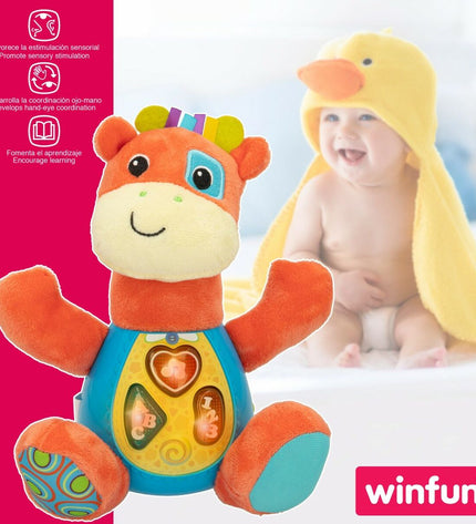 Set of six Winfun giraffe plush toys with sound, soft toy entertainment, measuring 18 x 19 x 8.5 cm, ideal for children.