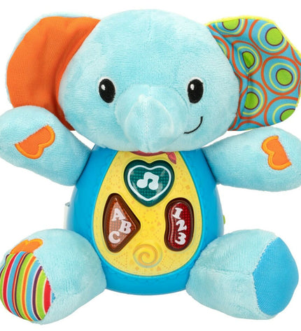 Six Winfun plush elephant toys with sound, soft plush texture, measuring 17x17.5x10 cm, suitable for children's play and cuddling.