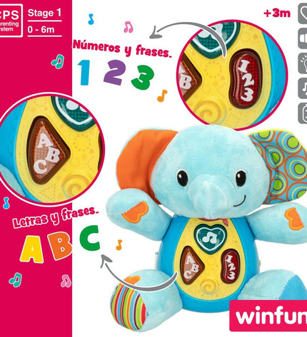 Set of six Winfun plush elephant toys with sound, soft toy, measuring 17x17.5x10 cm, suitable for children.