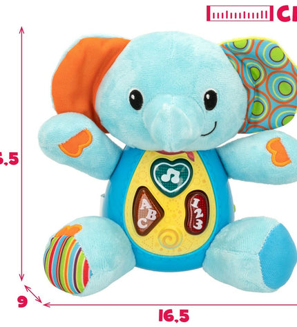 Set of six Winfun plush elephant toys with sound, soft stuffed animals measuring 17x17.5x10 cm, perfect for children.