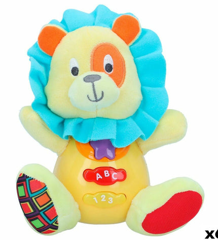 Set of six Winfun lion plush toys with sound, 15x15x9 cm, soft baby toys and playful stuffed animals for children.
