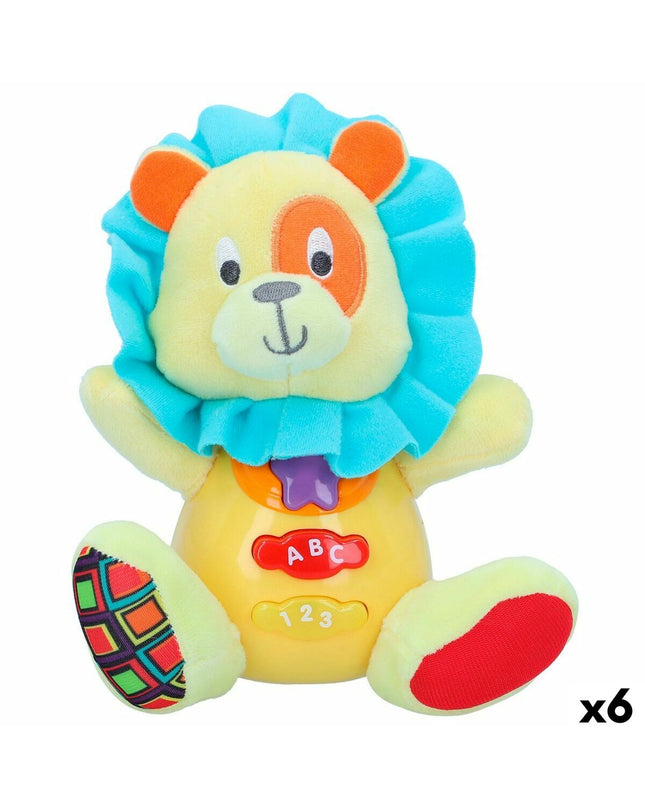 Set of six Winfun lion plush toys with sound, 15x15x9 cm, soft baby toys and playful stuffed animals for children.