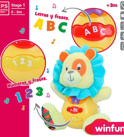 Set of six Winfun soft lion plush toys with sound, measuring 15x15x9 cm, perfect for playful cuddling and entertainment.