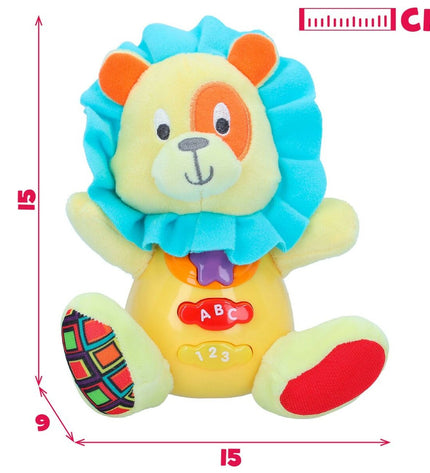 Six Winfun plush lion stuffed toys with sound, soft toy size 15x15x9 cm, ideal for children's play and comfort.