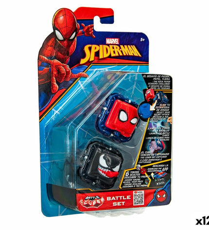 Spider-Man Battle Cubes toy set with 12 colorful cubes featuring Spider-Man characters for kids' games and play.