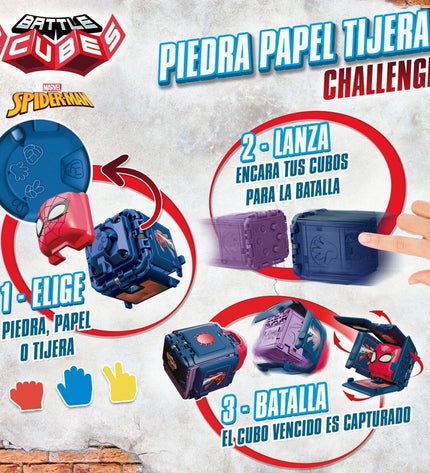 Set of 12 Spider-Man Battle Cubes, colorful agility game toys from Spider-Man for kids' play and fun.