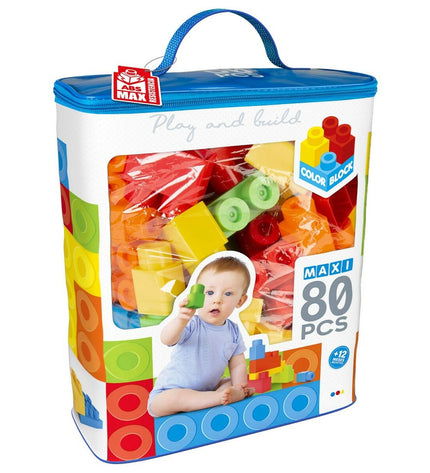 Color Block Bouwspel Color Block Basic Tas with 80 building pieces, designed for creative toy building and play.