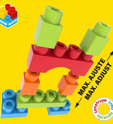 Color Block Bouwspel with 80 basic building pieces, featuring colorful blocks for creative play and construction.