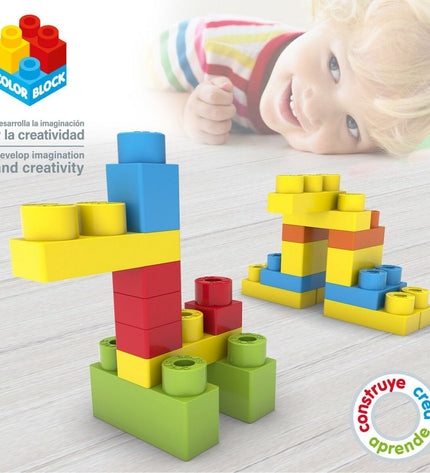 Color Block Bouwspel with 35 basic cube building blocks, six-piece set for creative play and construction activities.