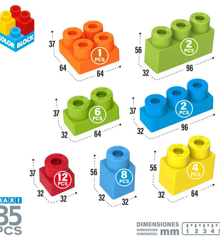 Color Block Bouwspel with 35 basic cube pieces for kids, featuring colorful interlocking blocks for creative play and building.