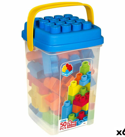 Color Block Bouwspel Color Block Basic Kubus with 50 colorful building pieces, six sets for creative play and construction fun.