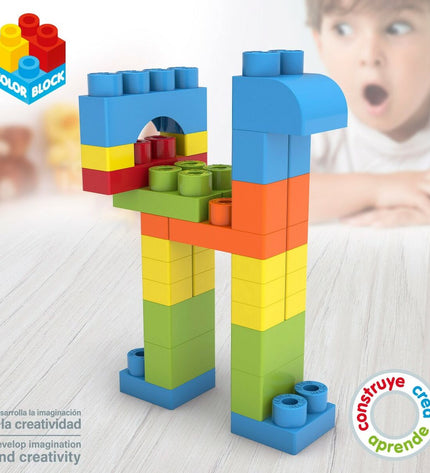 Color Block Bouwspel with 50 colorful building blocks, 6-piece set for creative play and construction fun.