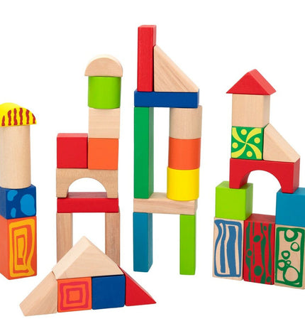 Woomax Bouwspel Woomax 50 onderdelen, 6 stukken, colorful building toy with various shapes for creative play.