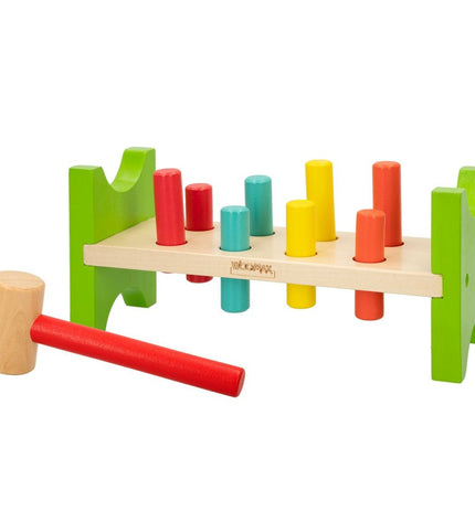 Woomax Behendigheidsspel with 10 colorful wooden pieces for toddlers, measuring 26x12x9 cm, designed for young children's play.