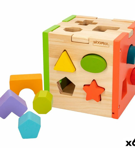 Set of six Woomax wooden baby puzzles, 15x15x15 cm, featuring colorful shapes for young children’s play and development.