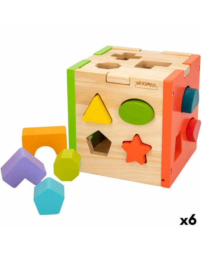 Set of six Woomax wooden baby puzzles, 15x15x15 cm, featuring colorful shapes for young children’s play and development.