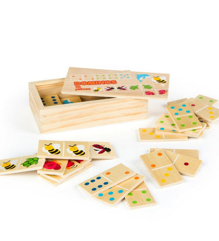 Set of 12 Woomax Domino Woomax dieren toy pieces for games and play, featuring colorful animal designs.