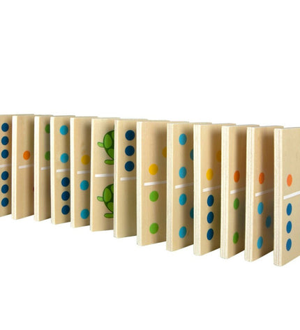 Set of 12 Woomax domino toys featuring colorful, interlocking plastic pieces for children’s game and play activities.