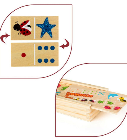 Set of 12 Woomax domino tiles for children’s games, colorful plastic dominoes for educational and fun play.