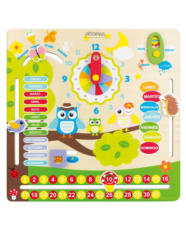 Set of six Woomax educational owl toys for babies, measuring 30x3x30 cm, designed for early learning and play.