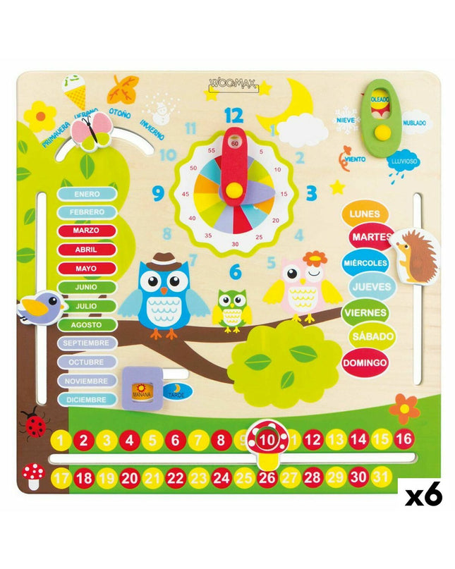 Set of six Woomax educational owl toys for babies, each measuring 30 x 3 x 30 cm, designed for young children’s play and learning.