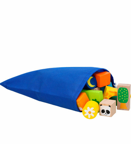 Woomax Bouwspel dieren set with 32 colorful building parts for creative play, featuring animal shapes and assembly pieces.
