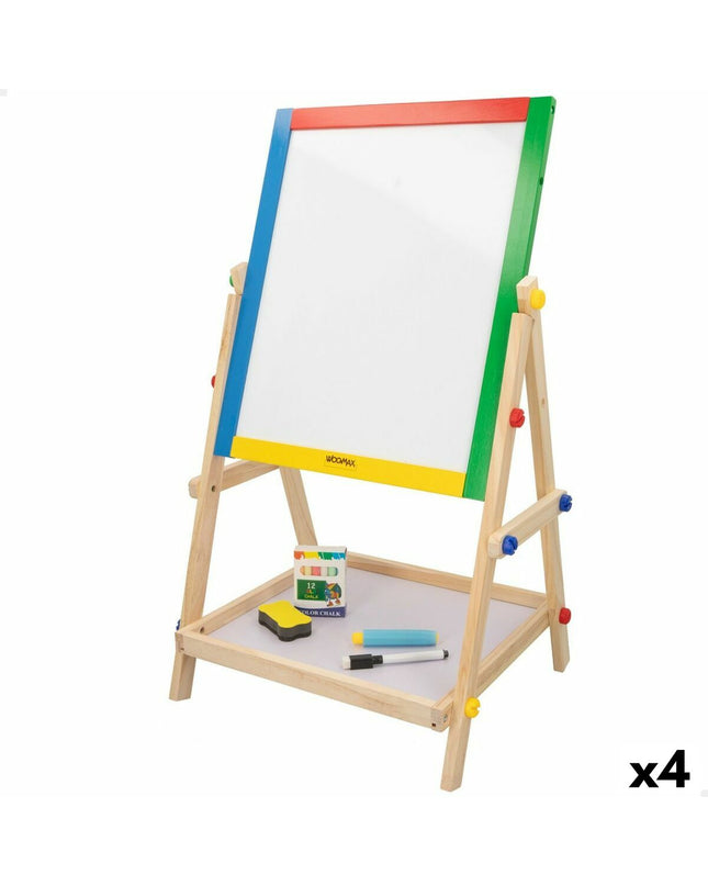 Set of four Woomax 2-in-1 play boards, 37.5 x 65 x 30.5 cm, for creative activities and children's toys.
