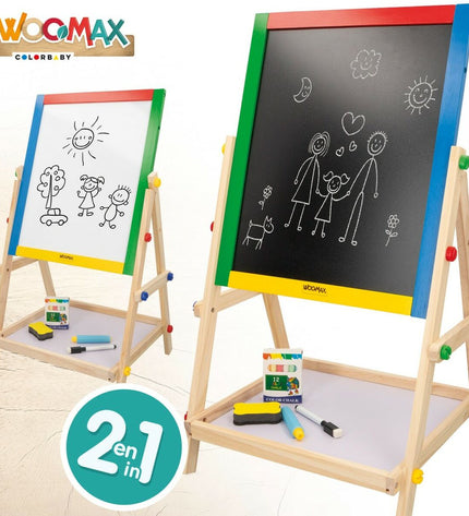 Set of four Woomax 2-in-1 playboards with 5 parts, measuring 37.5 x 65 x 30.5 cm, for creative activities and toys.