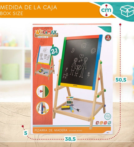 Woomax Bord 2-in-1 speelgoed set with four pieces, 37.5 x 65 x 30.5 cm, for creative activities and play.