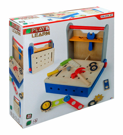 Colorbaby kids tool set with 20 pieces, including toy hammers, screwdrivers, and wrenches, for pretend play and imitative games.