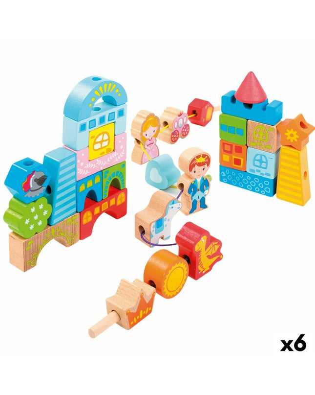 Woomax Bouwspel 32 onderdelen set with six colorful building pieces for creative play and construction.