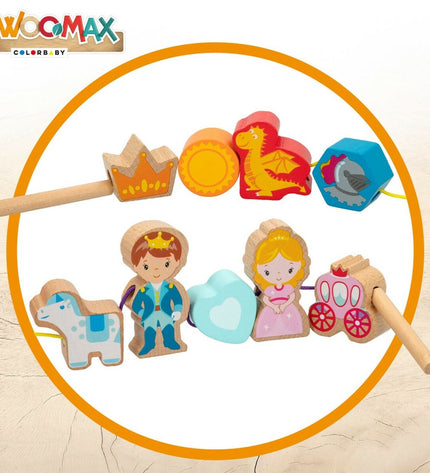 Woomax Bouwspel 32 onderdelen speelgoed, colorful building pieces for creative play, six pieces shown in the image.