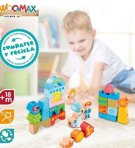 Woomax Bouwspel Woomax 32 onderdelen speelgoed set with six colorful building pieces for creative play.