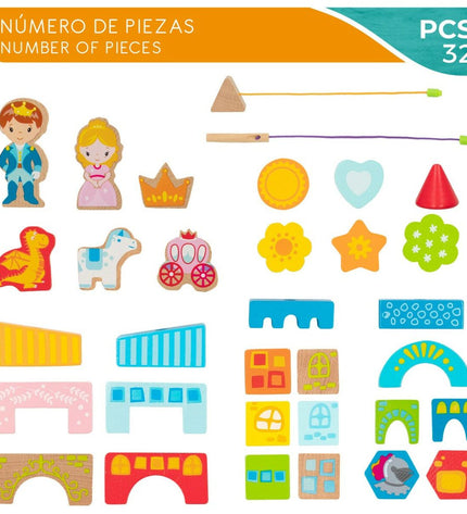 Woomax Bouwspel 32 onderdelen speelgoed set with colorful plastic building pieces and connectors for creative play.
