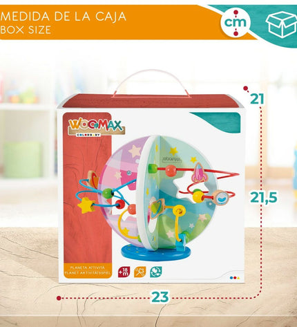 Two Woomax baby activity centers, 25.5 x 20.5 x 20 cm, colorful toys for young children to play and explore.