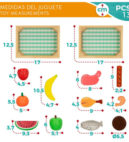 Woomax Eten speelgoedset with 12 pieces, includes 4 food items for pretend play, in bright colors for imaginative games.