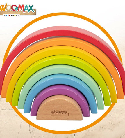 Woomax rainbow wooden children's puzzle with 8 pieces, colorful interlocking toy for kids, part of puzzles and brain teasers collection