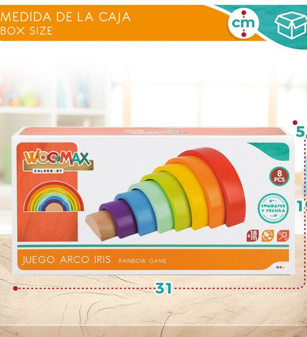 Woomax houten kinderpuzzel regenboog met 8 kleurrijke onderdelen, 4 stuks speelgoed en hersenkrakers voor kinderen