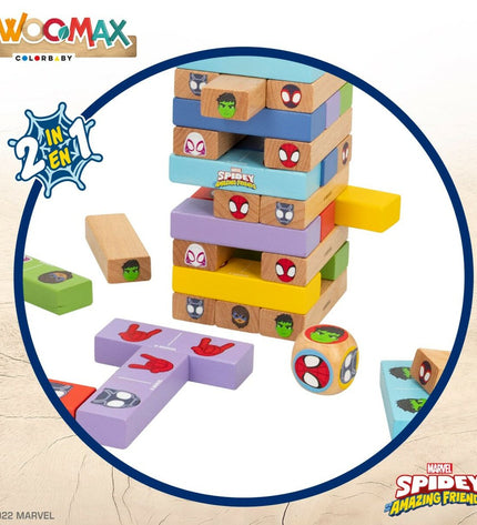 Spidey Bouwspel with 52 building pieces, six sets of colorful toy construction parts for creative play and building fun.