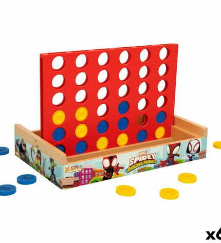 Six Spidey 4-in-1 game icons, colorful plastic toy pieces, in 24x16x15 cm size, for kids' play and game accessories.