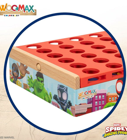 Six Spidey 4-in-1 game pieces, each measuring 24x16x15 cm, in bright colors, designed for children’s toys and games.