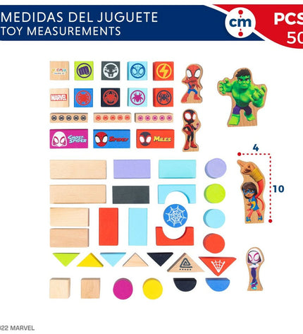 Spidey Amazing Friends playset with four toy figures, 50 pieces, measuring 8x9.5x1.5 cm, for kids' action and imaginative play.