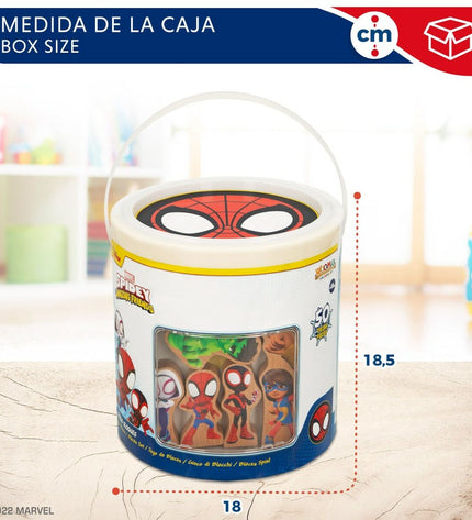 Spidey Amazing Friends playset with 50 pieces, four figures, and accessories, measuring 8x9.5x1.5 cm for kids' toys and games.
