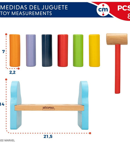 Spidey baby agility game with 8 colorful wooden pieces on a play surface, designed for young children’s developmental play.