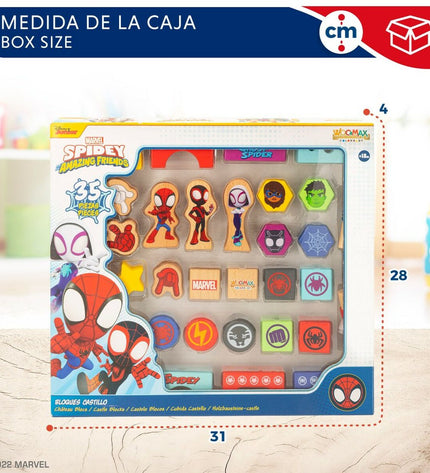 Spidey Bouwspel Spidey 33 onderdelen set with six colorful plastic building pieces for creative play.