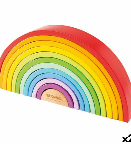 Two Woomax wooden children's puzzles featuring rainbow designs with 11 pieces each, suitable for kids' educational play.