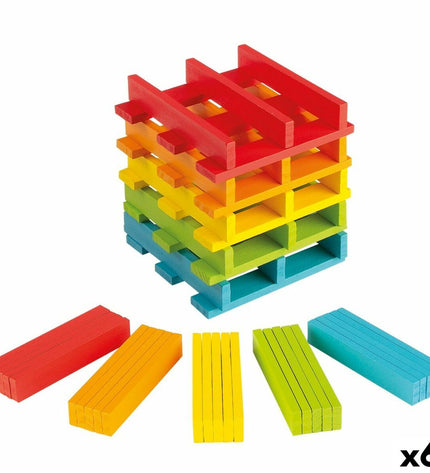 Woomax Blokken stapel speelgoed for babies, 10 x 0.5 x 1.8 cm, set of 6 with 100 colorful stacking blocks for young children