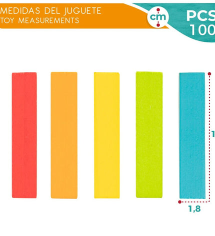 Set of 100 Woomax Blokken for stacking, small baby toy in 10x0.5x1.8 cm, colorful building blocks for young children.
