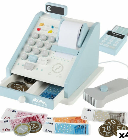 Woomax Speelgoedkassa met 18 onderdelen, 4 stuks, in 18x15x18 cm, speelgoed en imiteerspelletjes voor kinderen