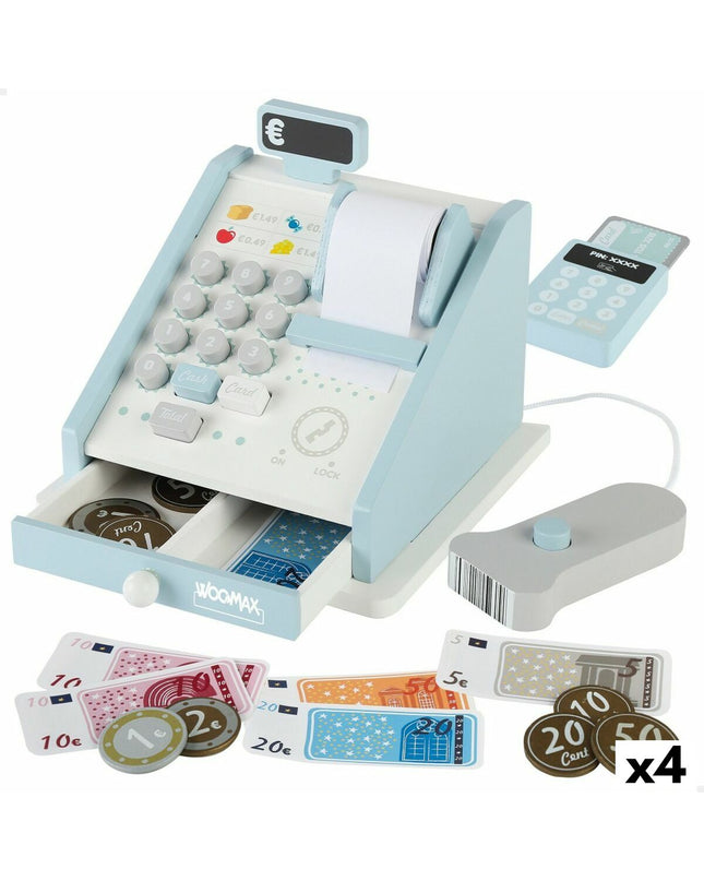 Woomax Speelgoedkassa met 18 onderdelen, 4 stuks, in 18x15x18 cm, speelgoed en imiteerspelletjes voor kinderen